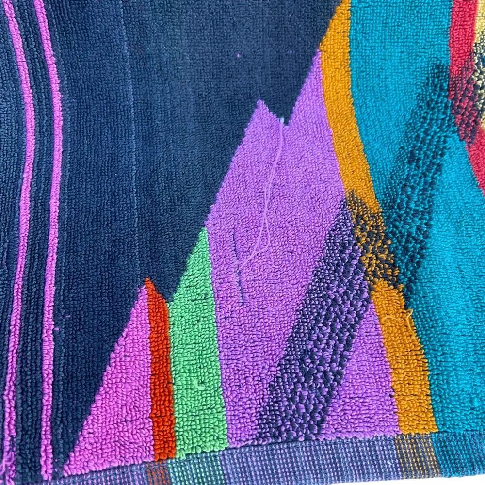 Vintage Terry Treasure Bath Beach Towel Southwestern Geometric 80s 32x58 Cotton